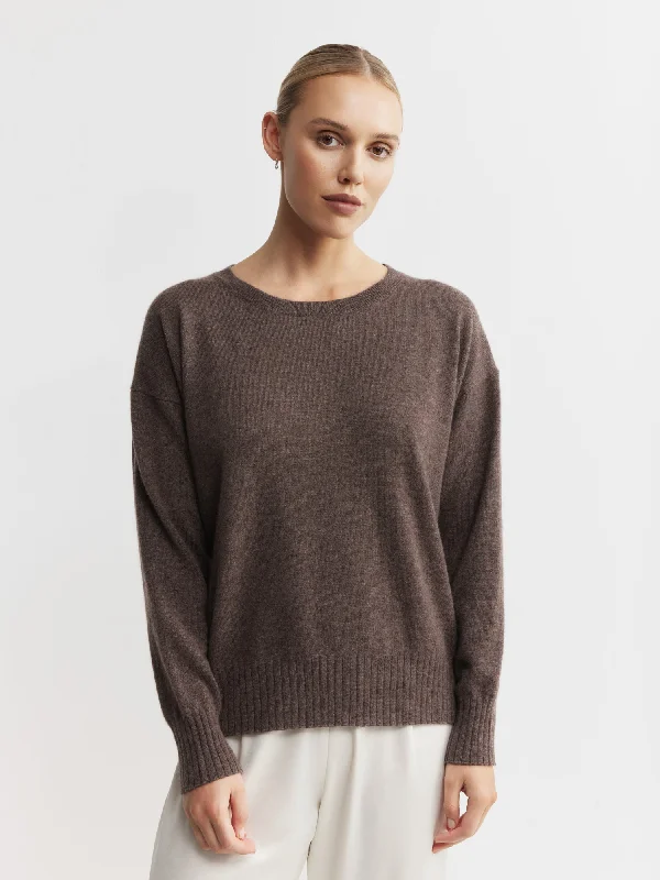 Essential Cashmere Relaxed Crew Sweater - Brown Melange Hooded Sweater Collared Sweater Shawl Collar Essential Cashmere Relaxed Crew Sweater - Brown Melange Hooded Sweater Collared Sweater Shawl Collar