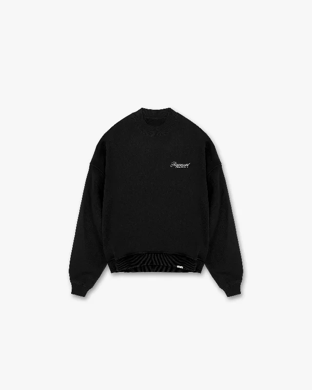 Represent Owners Club Script Sweater - Black Front Pockets Side Pockets Patch Pockets