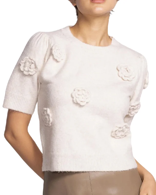 Roslyn Sweater in Cream Chenille Fabric Brocade Fabric Lace Fabric