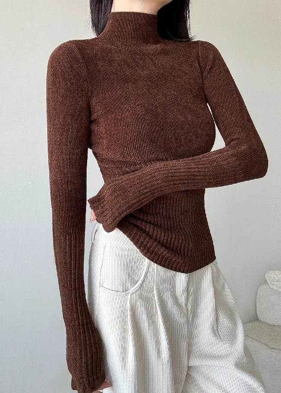 Slim Fit Brown Hign Neck Patchwork Knit Sweaters Winter Collared Crew Neck Turtle Neck Slim Fit Brown Hign Neck Patchwork Knit Sweaters Winter Collared Crew Neck Turtle Neck