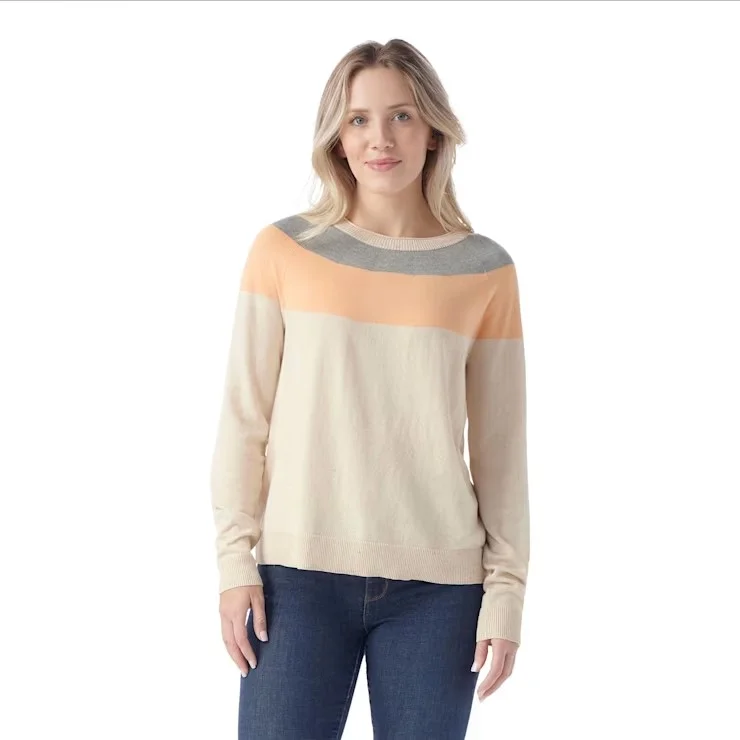 Smartwool Women's Edgewood Colorblock Crew Sweater Silk Blend Satin Velvet