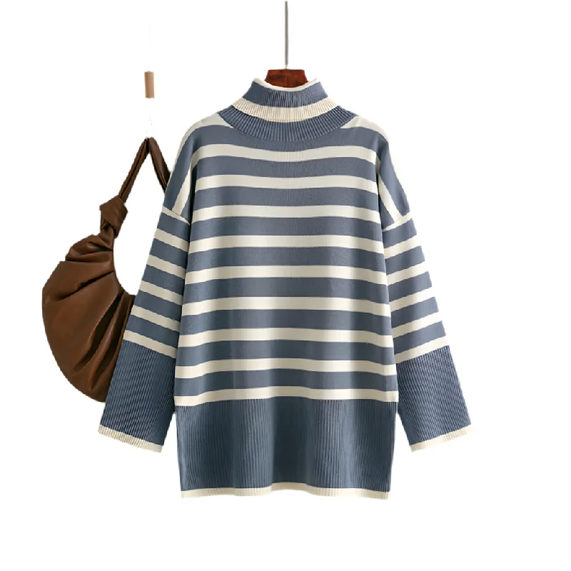 Chic Striped Turtleneck Sweater for Women | Loose Fit & Cozy Design" Modern Contemporary Chic