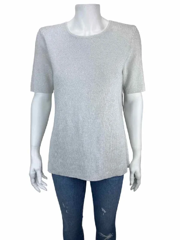 Tahari Arthur S. Levine Women's Lurex Sweater Silver Size L with Tags Collared Crew Neck Turtle Neck Tahari Arthur S. Levine Women's Lurex Sweater Silver Size L with Tags Collared Crew Neck Turtle Neck