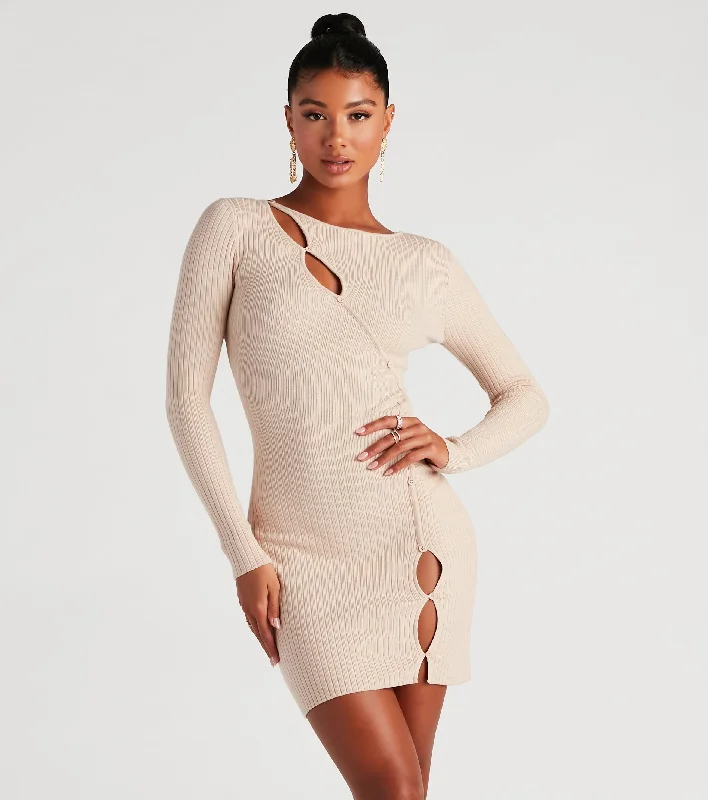 The Hole Package Sweater Mini Dress Iron Safe Non-Iron Wrinkle Free