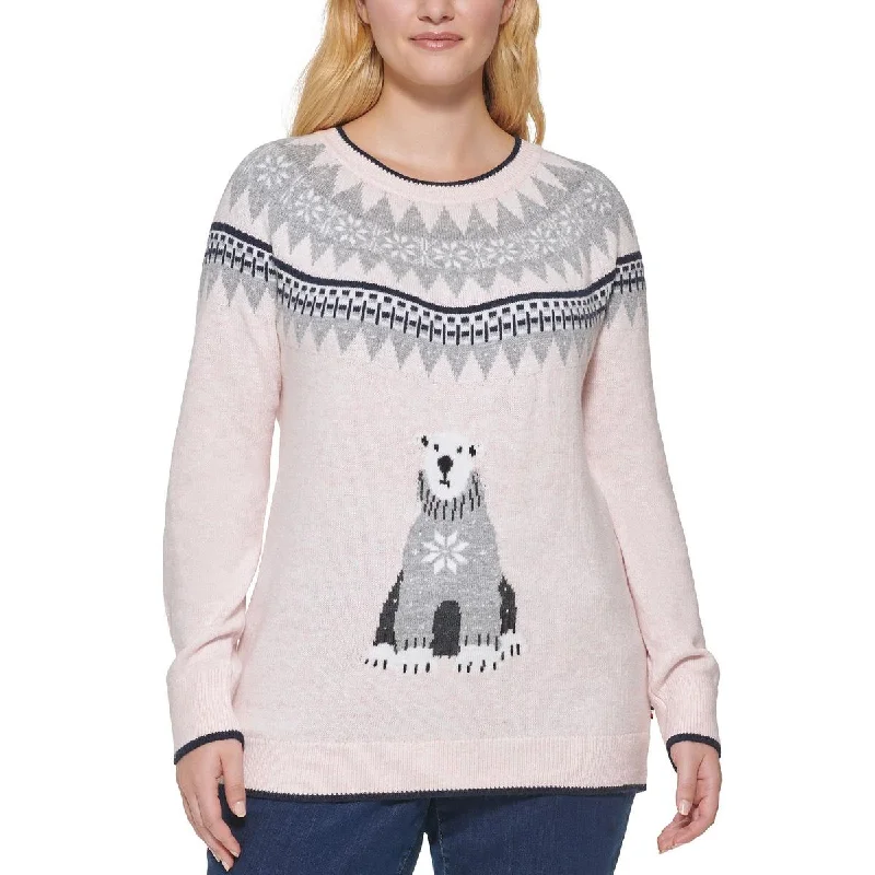 Tommy Hilfiger Womens Plus Polar Bear Fairisle Ribbed Trim Crewneck Sweater Spandex Blend Rayon Blend Denim Blend Tommy Hilfiger Womens Plus Polar Bear Fairisle Ribbed Trim Crewneck Sweater Spandex Blend Rayon Blend Denim Blend