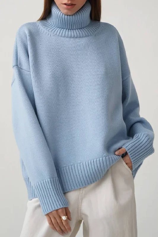 Turtle Neck Dropped Shoulder Sweater Turtle Neck Boat Neck Asymmetrical Neck