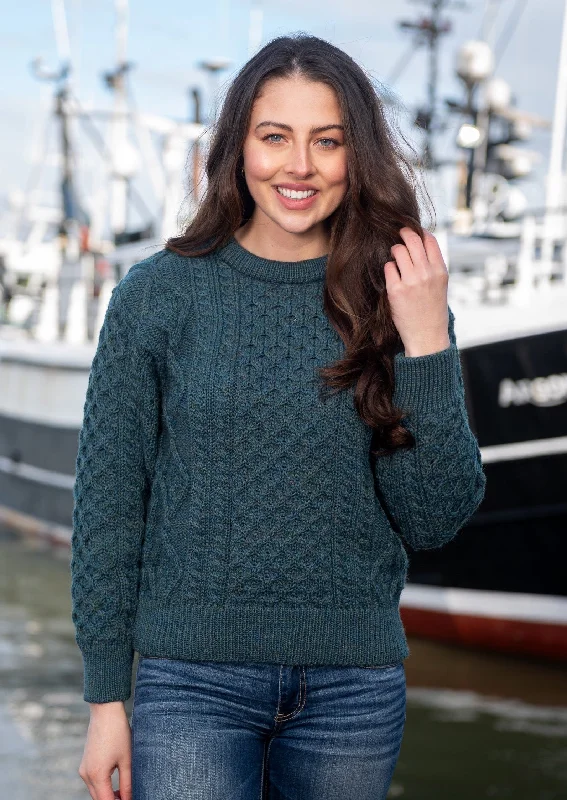 Inis Mor Aran Sweater | Green Tailored Straight A-Line