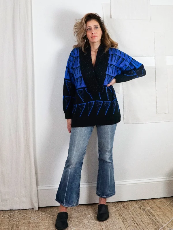 Vintage Abstract Cobalt Tunic Sweater Anti-Pilling Anti-Shrink Durable