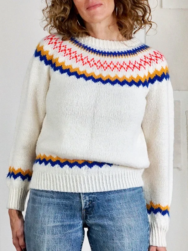 Vintage Fairisle Primary Color Sweater Beaded Sweater Sequined Faux Fur