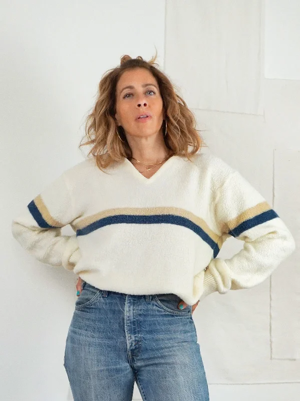 Vintage Stripe Slouchy Terry Sweater Bright Pastel Dark