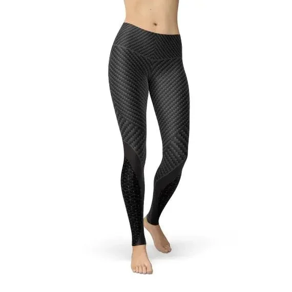 Women's Carbon Fiber Sports Leggings - Moisture-Wicking, Four-Way Stretch Leggings Elegant Satin Finish Leggings