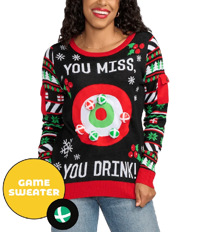 Women's Drinking Game Ugly Christmas Sweater Print Jacquard Patchwork