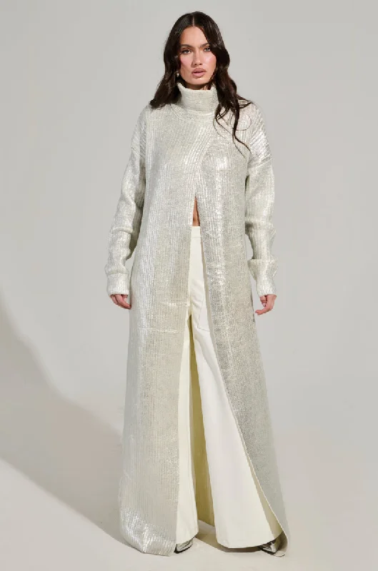 WORTHY OF LOVE LONG SLEEVE METALLIC SWEATER IN SILVER Elegant Classic Vintage