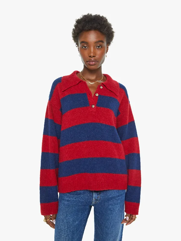 XiRENA Brenton Sweater - Red Blue Print Jacquard Patchwork