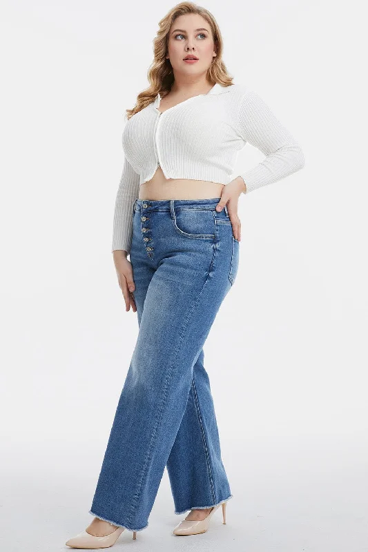 BAYEAS Full Size High Waist Button-Fly Raw Hem Wide Leg Jeans Trendy Plus Size Jeans BAYEAS Full Size High Waist Button-Fly Raw Hem Wide Leg Jeans Trendy Plus Size Jeans