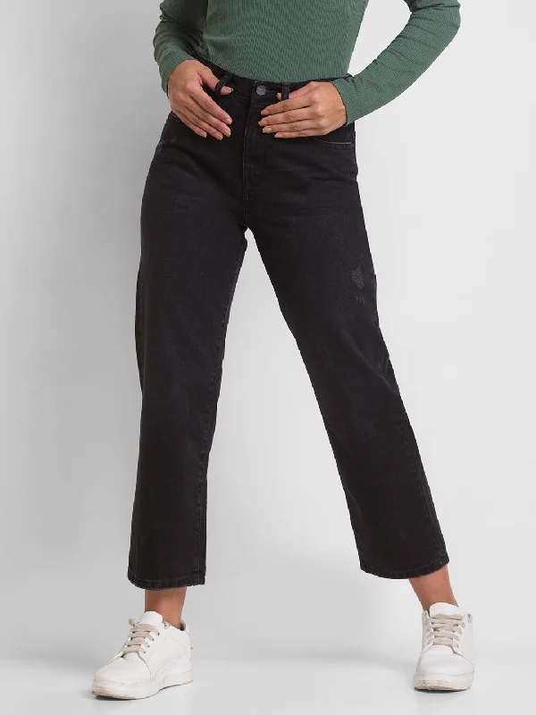 Spykar Black Cotton Straight Fit Regular Length Jeans For Women Casual Wide-Legged Denim Jeans Spykar Black Cotton Straight Fit Regular Length Jeans For Women Casual Wide-Legged Denim Jeans