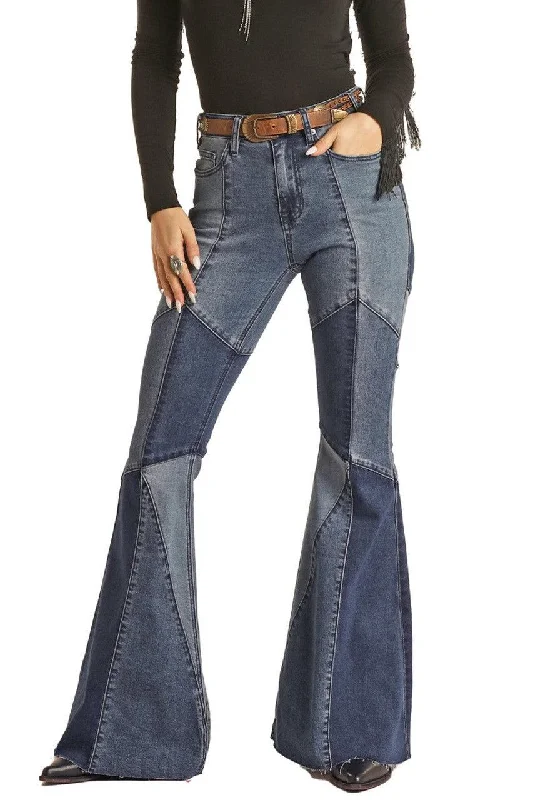 Rock & Roll Cowgirl Women's Patch Denim Bell Bottom Flare Jeans BW7HD02252 Comfortable Straight-Legged Denim Rock & Roll Cowgirl Women's Patch Denim Bell Bottom Flare Jeans BW7HD02252 Comfortable Straight-Legged Denim