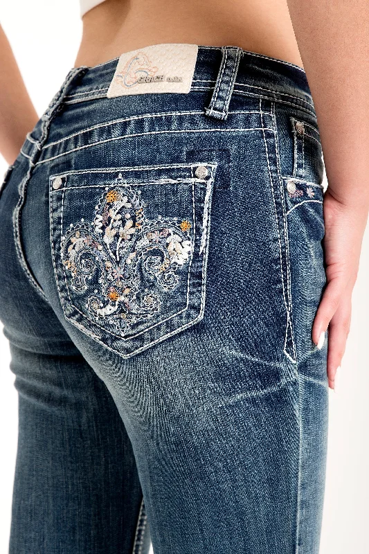 Flu Dee Lee Embellished Mid Rise Women's Bootcut Jeans Fashionable Straight Fit Denim Flu Dee Lee Embellished Mid Rise Women's Bootcut Jeans Fashionable Straight Fit Denim