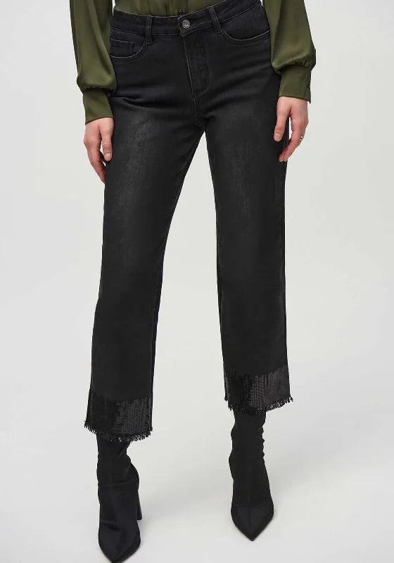 Joseph Ribkoff Sequinned Frayed Hem Cropped Jeans, Black Fashionable Straight Cut Jeans Joseph Ribkoff Sequinned Frayed Hem Cropped Jeans, Black Fashionable Straight Cut Jeans