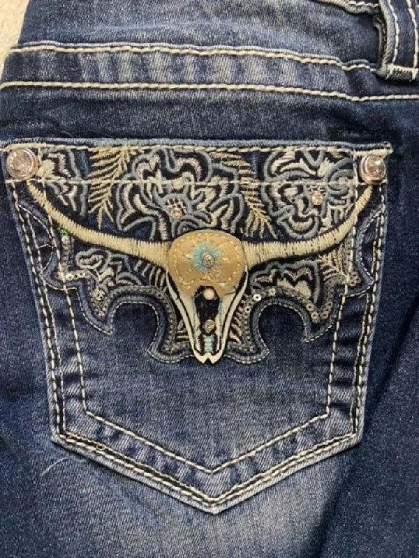 Women's Miss Me Skull Embroidery Dark Wash Jeans w/ Rhinestones Casual Wide-Legged Denim Jeans Women's Miss Me Skull Embroidery Dark Wash Jeans w/ Rhinestones Casual Wide-Legged Denim Jeans