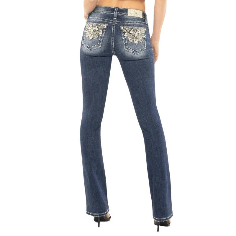 Miss Me Women's Metallic Floral Mid Rise Stretch Bootcut Jeans M9223B Casual Loose Fit Jeans Miss Me Women's Metallic Floral Mid Rise Stretch Bootcut Jeans M9223B Casual Loose Fit Jeans