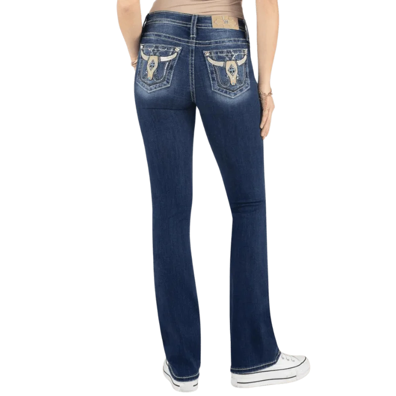 Miss Me Women's Sequin Swirl Longhorn Mid Rise Bootcut Jeans M9220B Comfortable Drawstring Waist Jeans Miss Me Women's Sequin Swirl Longhorn Mid Rise Bootcut Jeans M9220B Comfortable Drawstring Waist Jeans