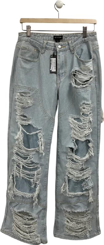 PrettyLittleThing Light Blue Wash Extreme Distress Wide Leg Jeans UK 10 Comfortable Zip-Fly Denim Jeans PrettyLittleThing Light Blue Wash Extreme Distress Wide Leg Jeans UK 10 Comfortable Zip-Fly Denim Jeans