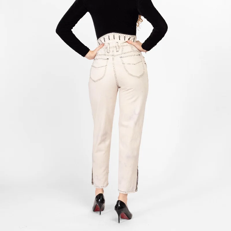 Sm-Med 80s No! Jeans Super High Waisted White Foldover Jeans 28" Comfortable Full-Length Denim Jeans Sm-Med 80s No! Jeans Super High Waisted White Foldover Jeans 28" Comfortable Full-Length Denim Jeans