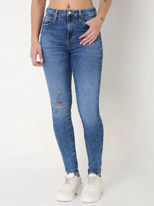 Spykar Blue Skinny Fit High-Rise Cotton Blend Jeans For Women Chic Rolled Cuff Denim Jeans Spykar Blue Skinny Fit High-Rise Cotton Blend Jeans For Women Chic Rolled Cuff Denim Jeans