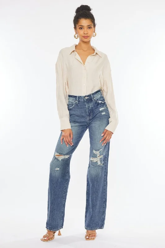 Women's KanCan ULTRA HIGH RISE 90’S WIDE LEG FLARE JEANS Fashionable Frayed Hem Denim Women's KanCan ULTRA HIGH RISE 90’S WIDE LEG FLARE JEANS Fashionable Frayed Hem Denim