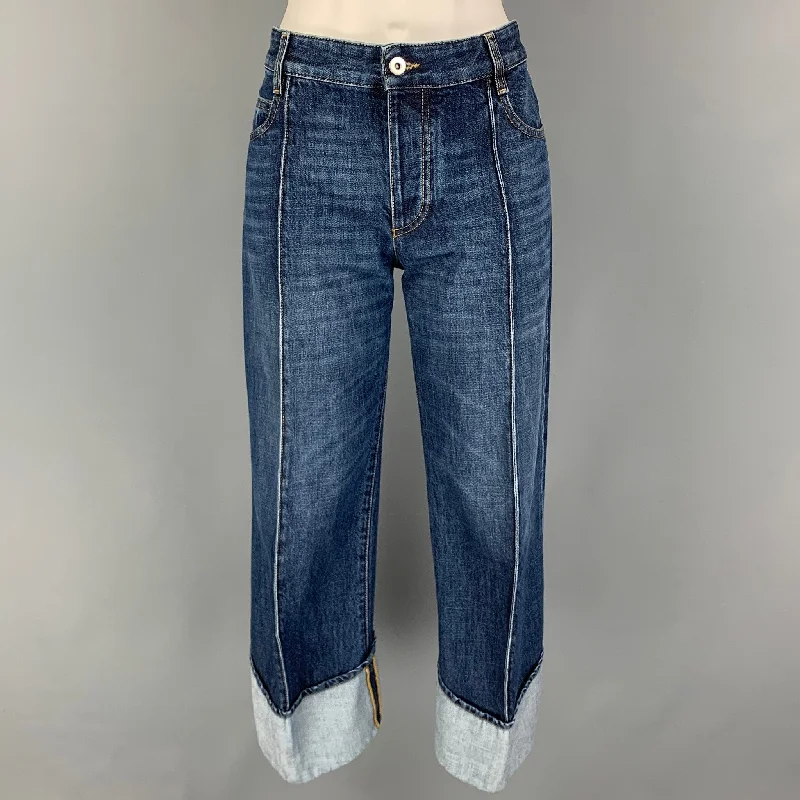 BOTTEGA VENETA Size 0 Blue Cotton Washed Cuffed Jeans Casual Bootcut Ripped Jeans