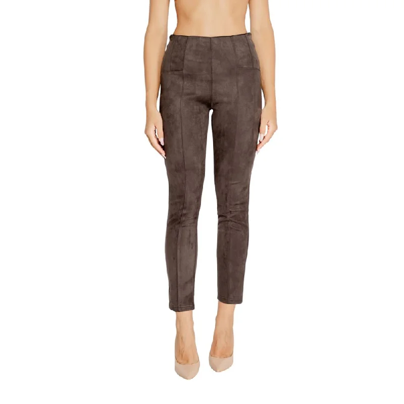 Brown Polyester Jeans & Pant Stylish Paperbag Waist Denim