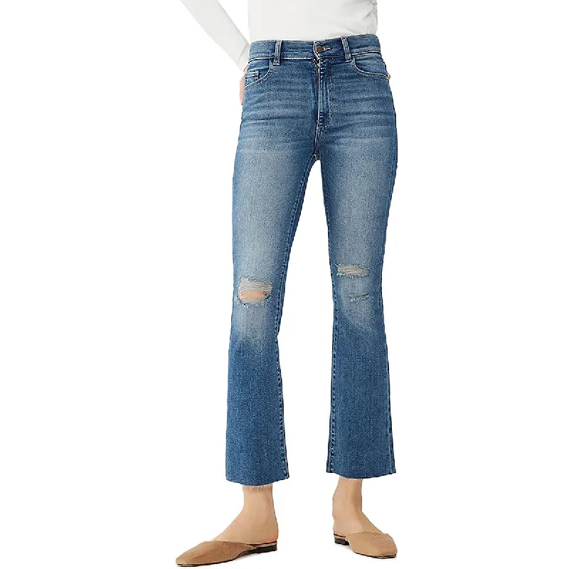 DL1961 Womens High Rise Distressed Bootcut Jeans Trendy Wide-Legged High-Waist Jeans