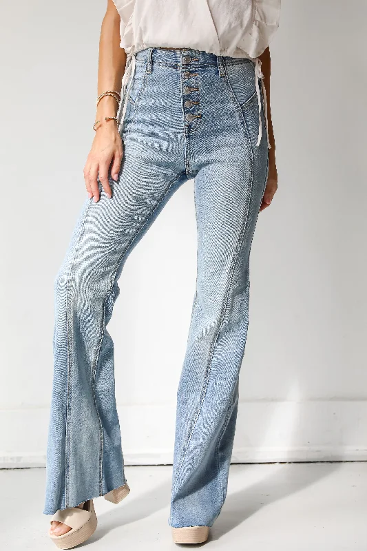 Ellie Medium Wash Flare Jeans Classic Button Fly Jeans