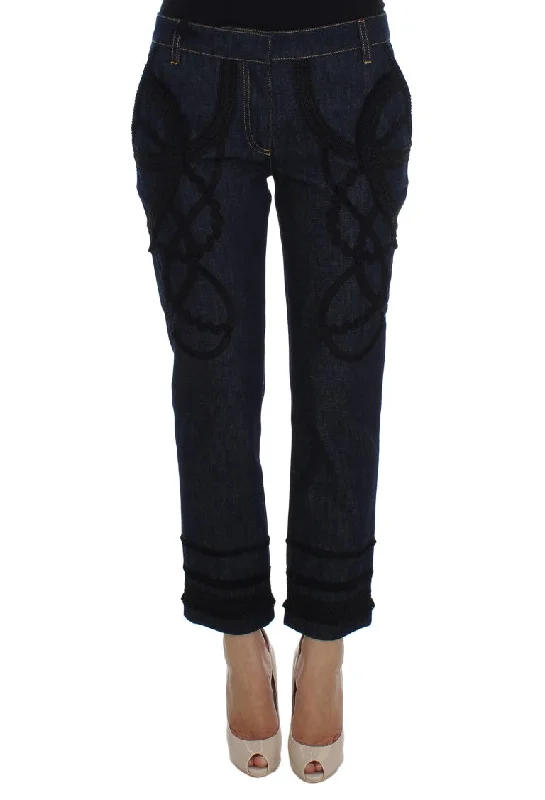 Embroidered Capri Jeans For Elegant Styling Trendy Patchwork Denim Jeans