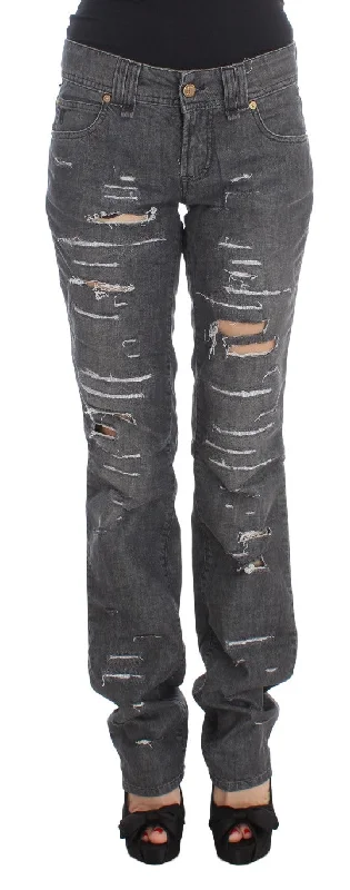 John Galliano Chic Gray Wash Straight Fit Jeans Stylish Bootcut Denim Jeans