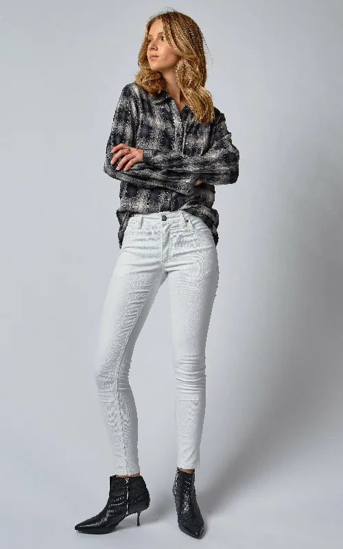 Lauren Mid Rise Coated White Jeans Casual Bootcut Ripped Jeans