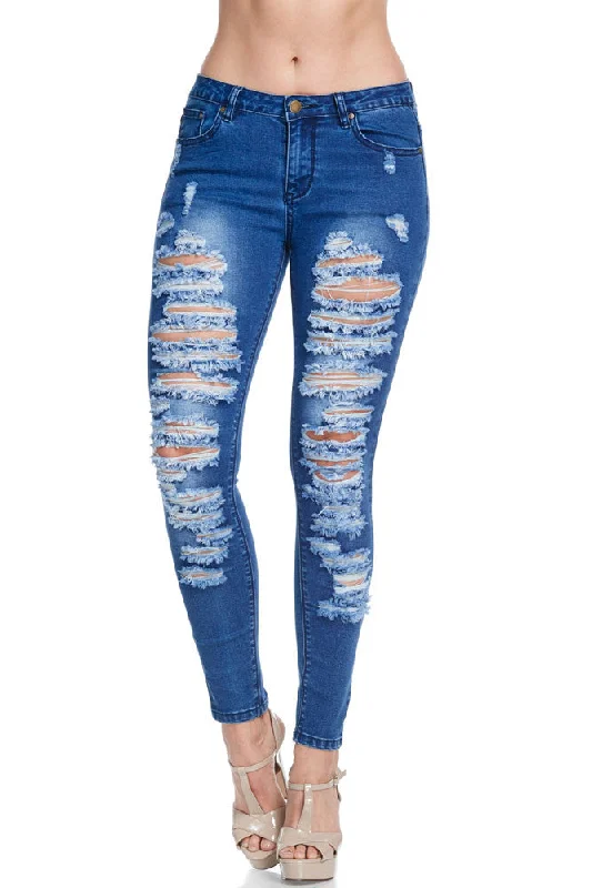 Low-Rise Destroyed Skinny Jeans Trendy Acid Wash Skinny Jeans