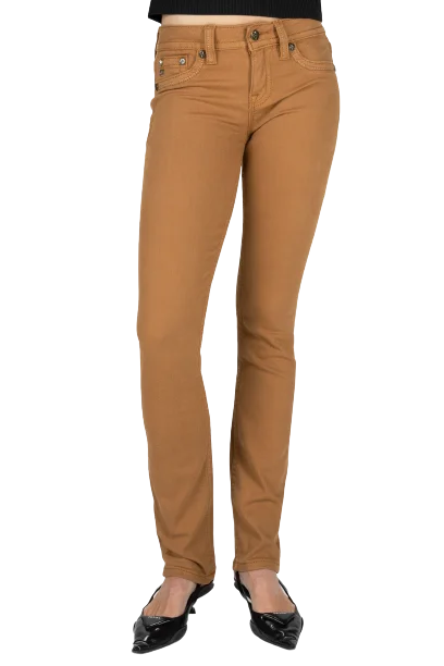 Miss Me Women's Camel Cross Stitch Straight Jeans Comfortable Full-Length Denim Jeans