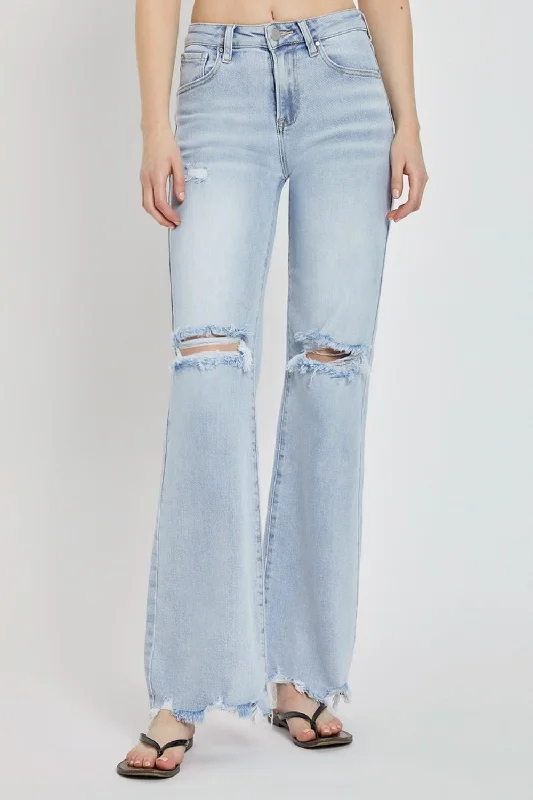 RISEN High Rise Distressed Wide Leg Jeans Cozy Relaxed Fit Jeans