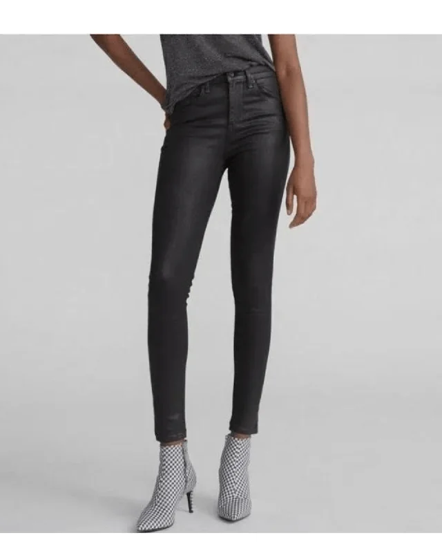 Shiny Black Skinny Jeans Chic Vintage-Inspired Denim Jeans