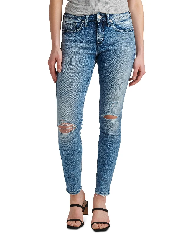 Silver Jeans Co. Suki Mid Rise Skinny Jeans Fashionable Cropped Denim Jeans