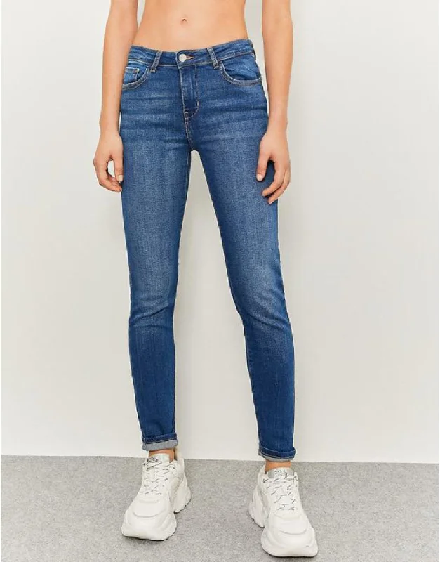 Super Skinny Jeans Stretchable- Stone Blue Trendy Button-Up High-Waist Jeans