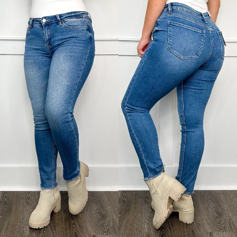 Flying Monkey Vervet Oaklynn Mid Rise Skinny Medium Wash Blue Jeans Chic Rolled Cuff Denim Jeans