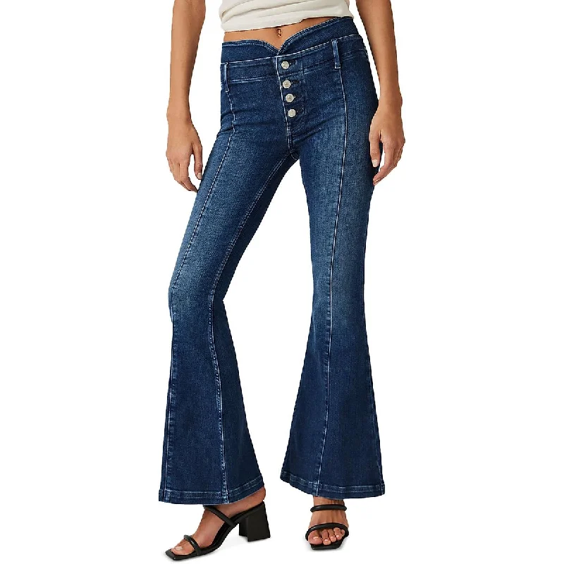 We The Free Womens Mid-Rise Faded Flare Jeans Trendy Paperbag Waist Jeans