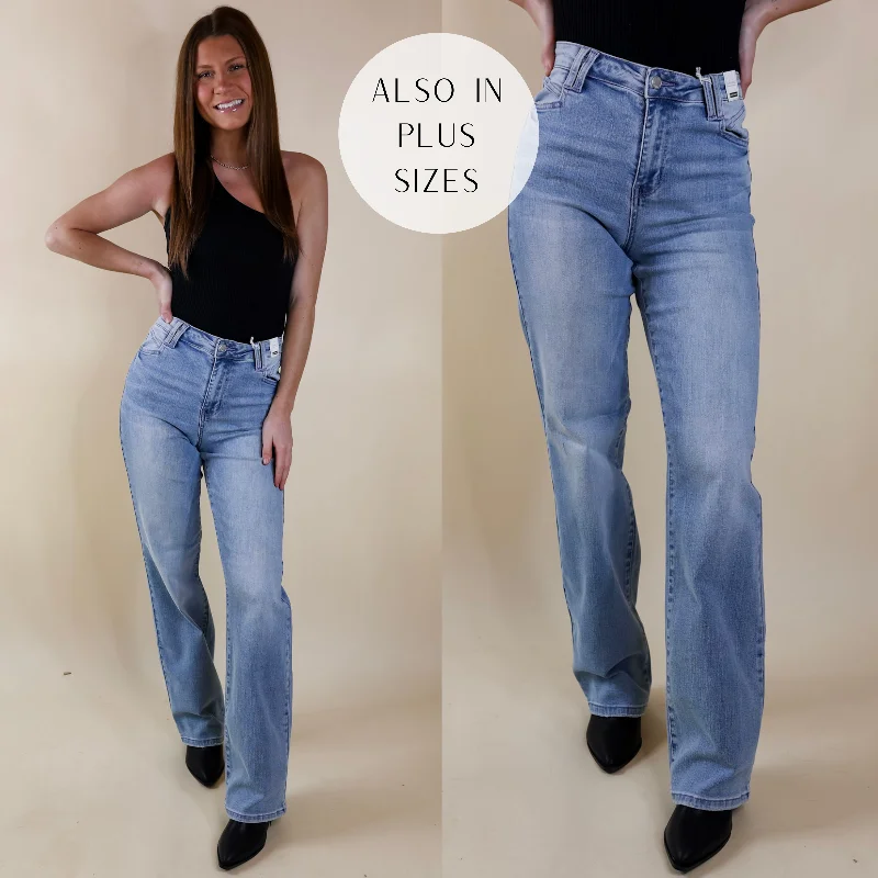 Last Chance Size 3, 15, 18W, 20W, 22W & 24W | Judy Blue | Touched My Soul Wide Leg Jeans with Pocket Details in Light Wash Casual Distressed Denim Jeans