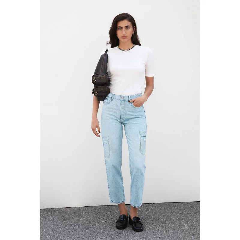 ON Light Blue Cargo Mom Jeans Classic Button Fly Jeans