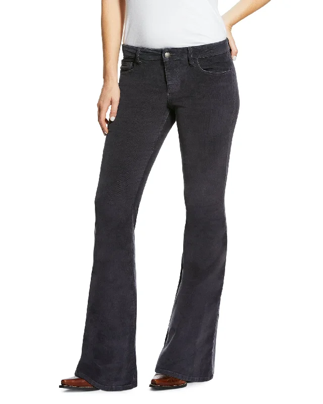 Women's Corduroy Flare Jeans Elegant Raw Hem Jeans